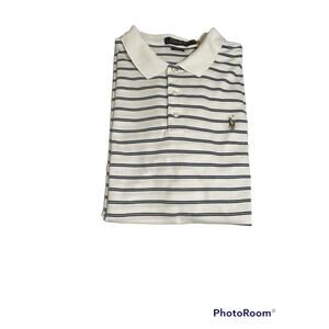 Ralph Lauren Polo Shirt Mens XL Ex Large White Blue Stripe Pony Casual Classic